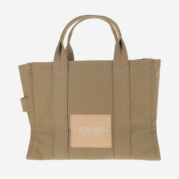 Medium Tote Bag With Logo Print Beige Cotton Handbags