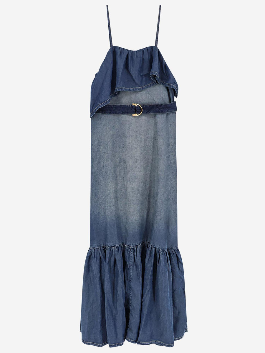 Dress With Ruffles, Denim Blue Lyocell