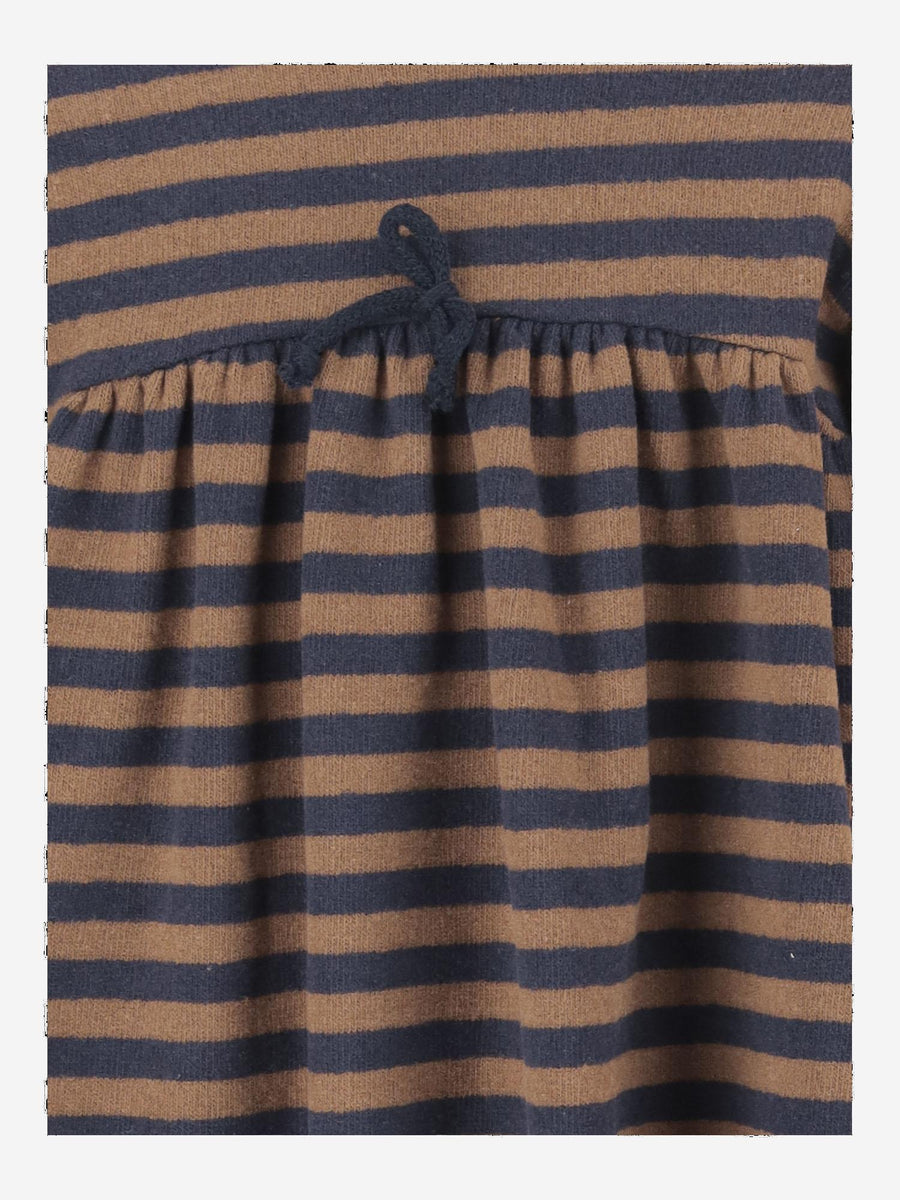 Striped Stretch Cotton Dress With Bow Brown