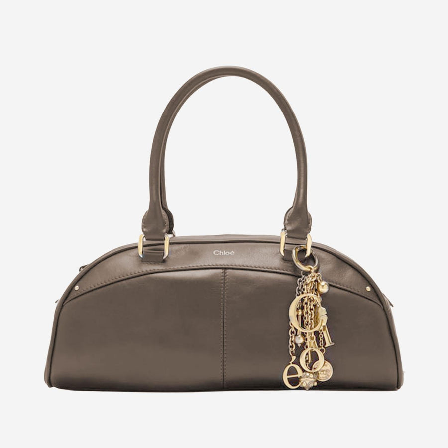Leather Bowling Bag Taupe Handbags