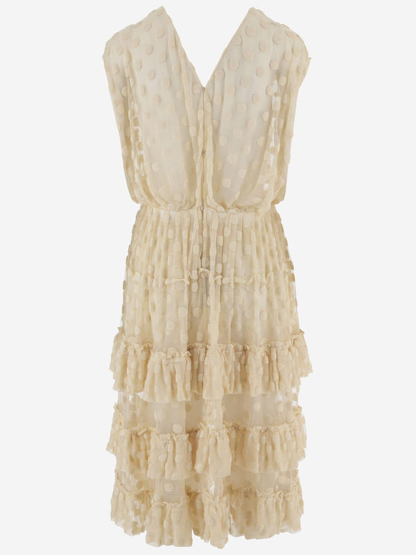 Dress Cotton-Blend Polka-Dot Beige