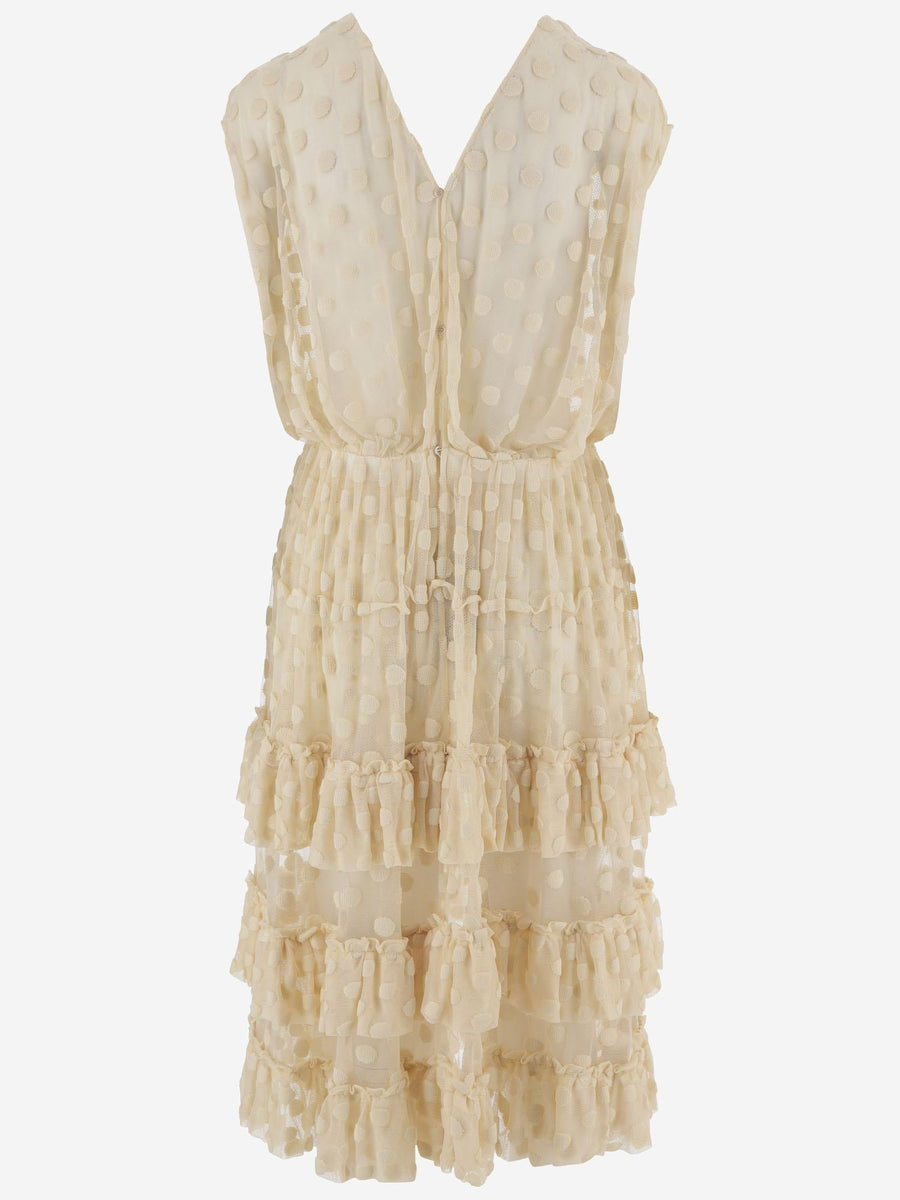 Dress Cotton-Blend Polka-Dot Beige
