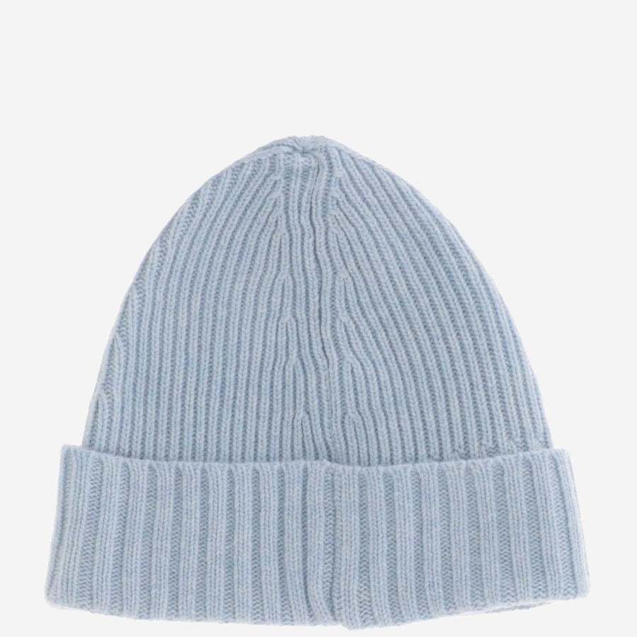 Wool Blend Beanie With Logo Light Blue Hat