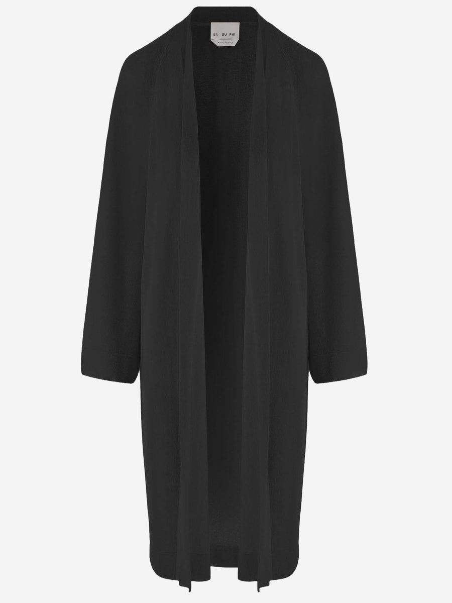 Long Open Cashmere And Silk Knit Black Knitwear