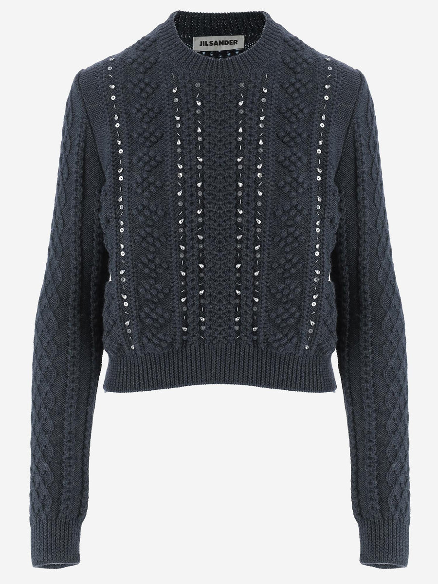 Wool Sweater With Sequins — Dark Blue Virgin