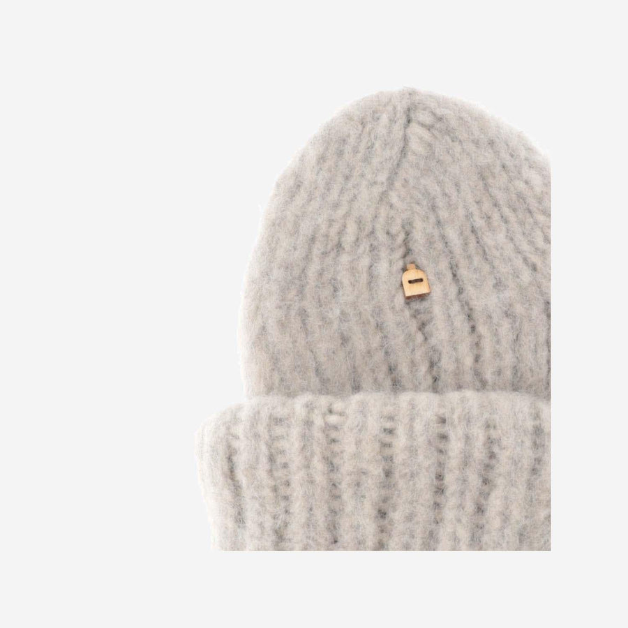 Wool Lapel Beanie Light Gray Hat