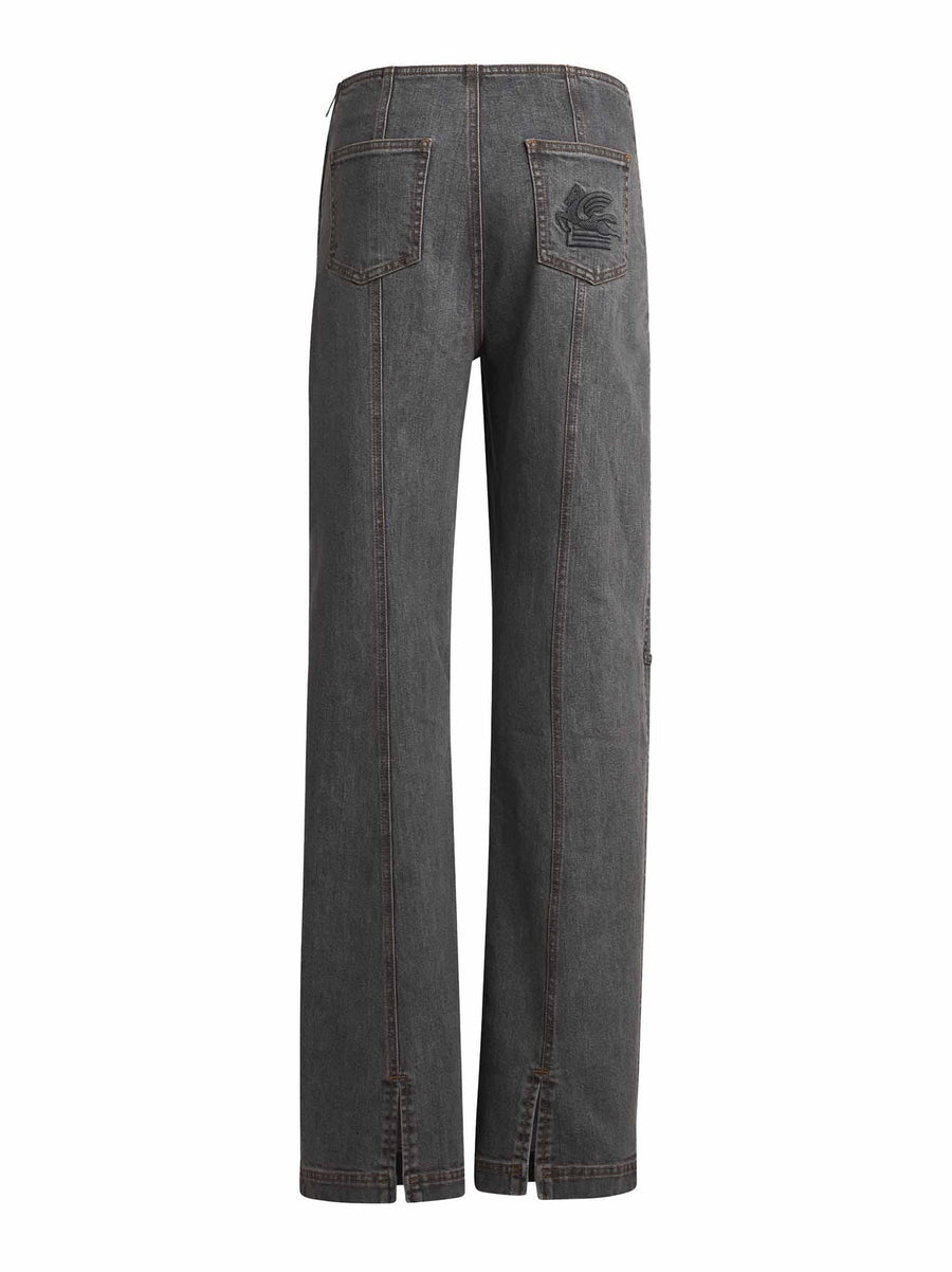 Jeans Straight Leg Grey Cotton