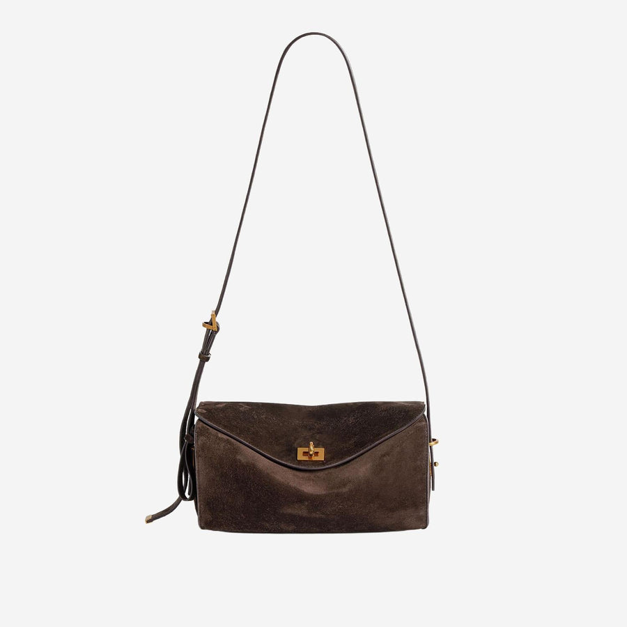 Shoulder Bag Suede Dark Brown Leather