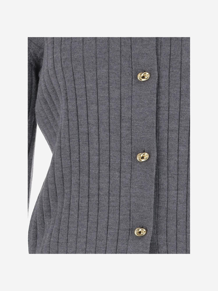 Ribbed Wool Cardigan Grey