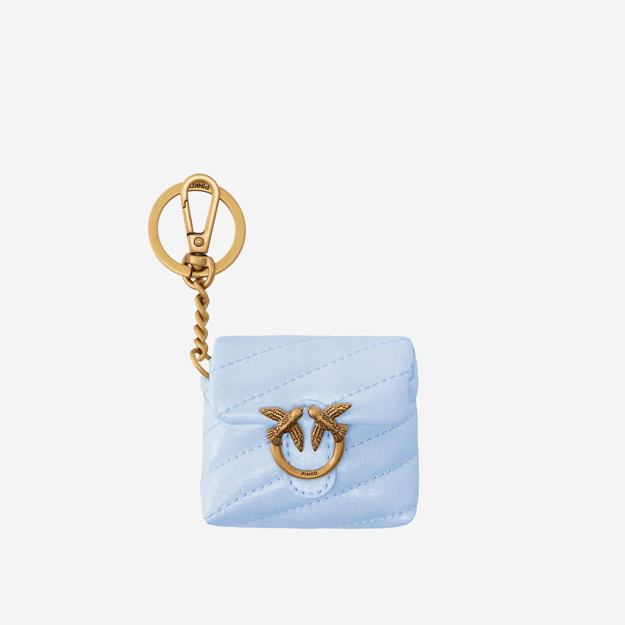 Glossy Leather Airpods Love Bag Case Light Blue Calfskin Accessory