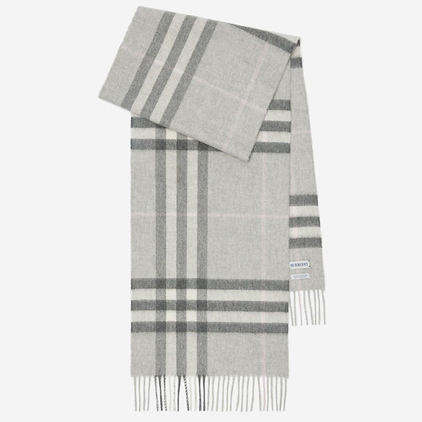 Cashmere Scarf With Check Pattern Light Gray