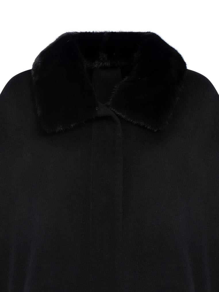 Yves Salomon Black Coat With Mink Fur Collar Wool