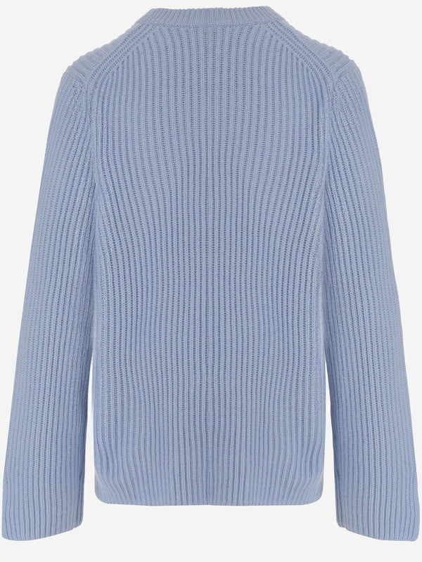 Wool And Cashmere Ribbed Sweater Light Blue Virgin