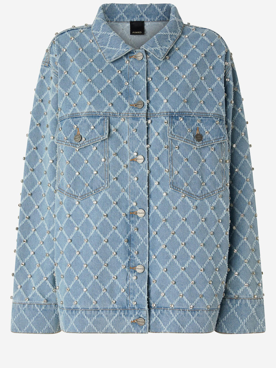 Denim Jacket With Rhinestones Cotton Shirt