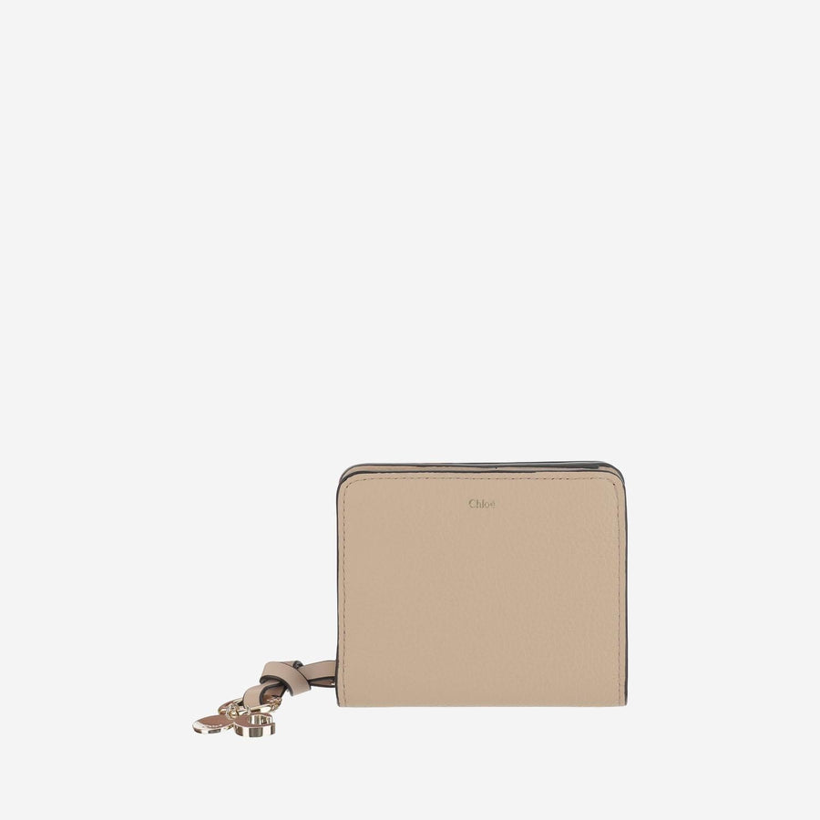 Alphabet Compact Leather Wallet Beige & Purses
