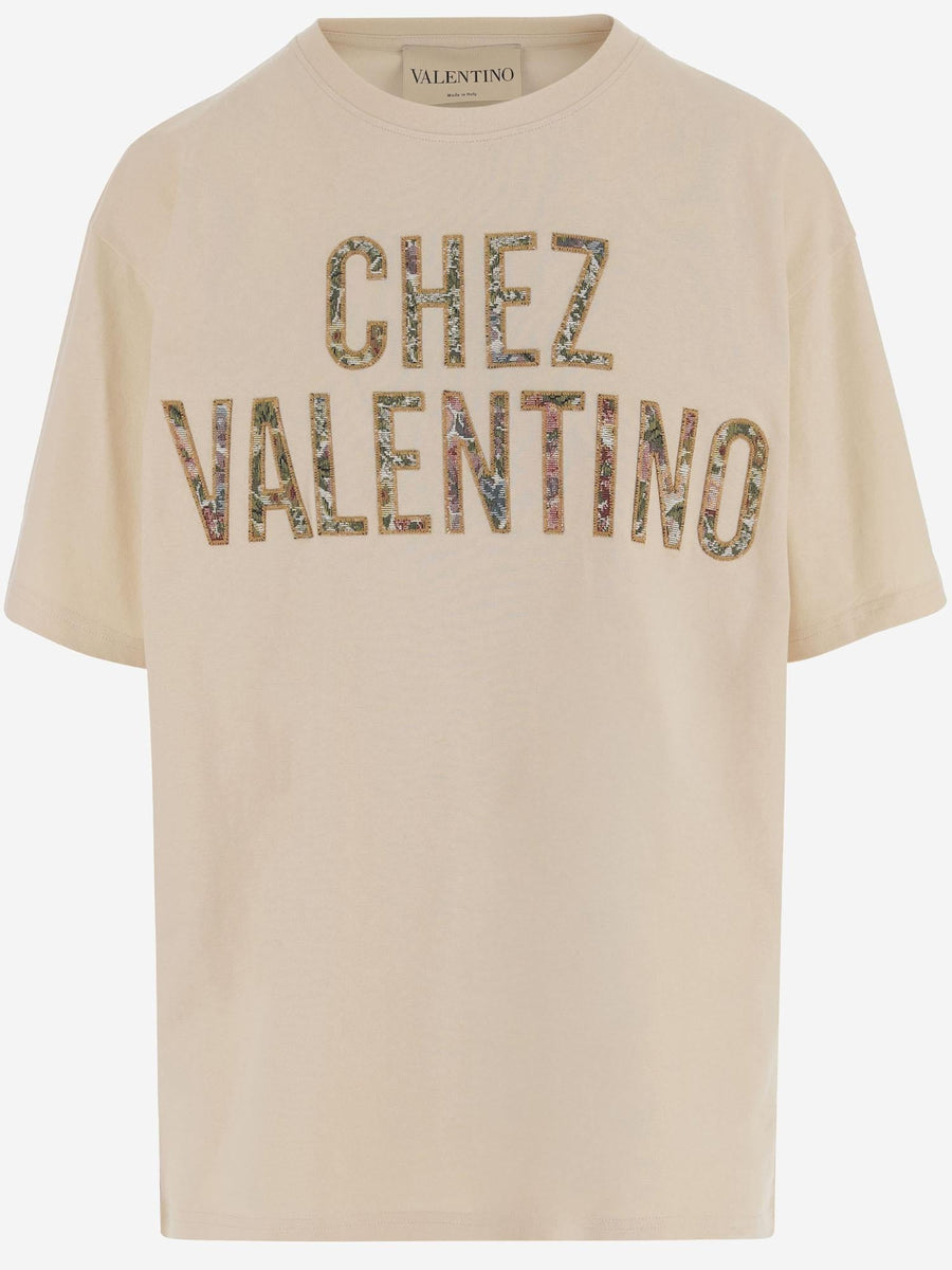 Cotton T-Shirt With Logo Cream T-shirts & Jerseys
