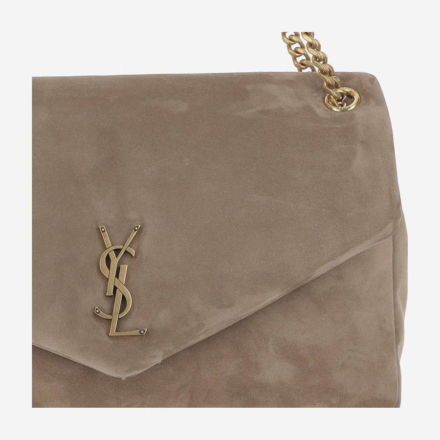 Calypso Large Suede Bag Beige Calfskin Shoulder