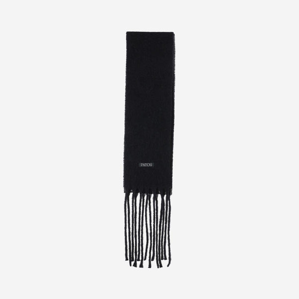 Wool Blend Long Fringe Scarf Black Alpaca