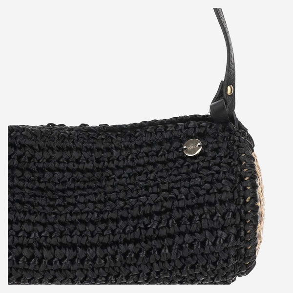 Viscose And Straw Blend Bag Black Shoulder