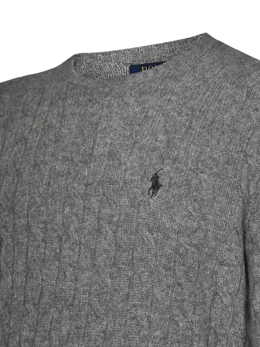 Cable Knit Sweater Grey Wool And Cashmere