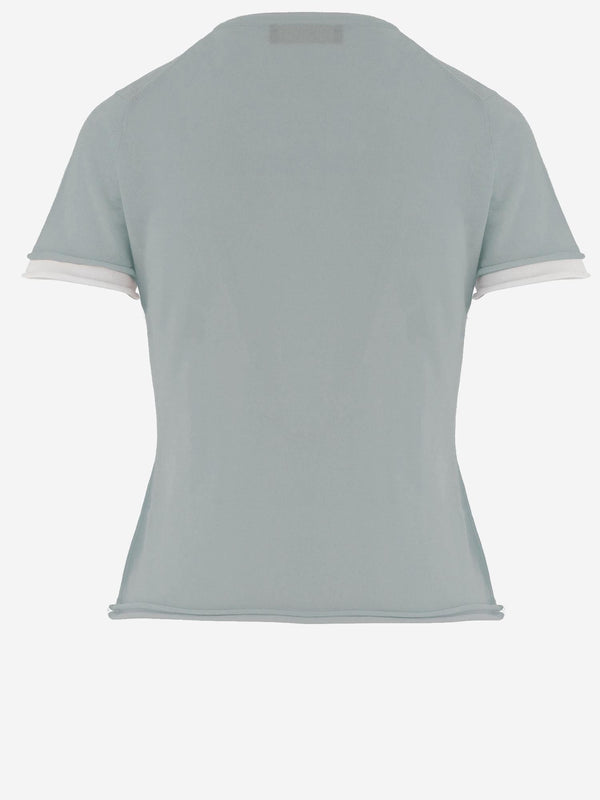 Cashmere T-Shirt With Contrasting Edging Light Blue T-shirts & Jerseys