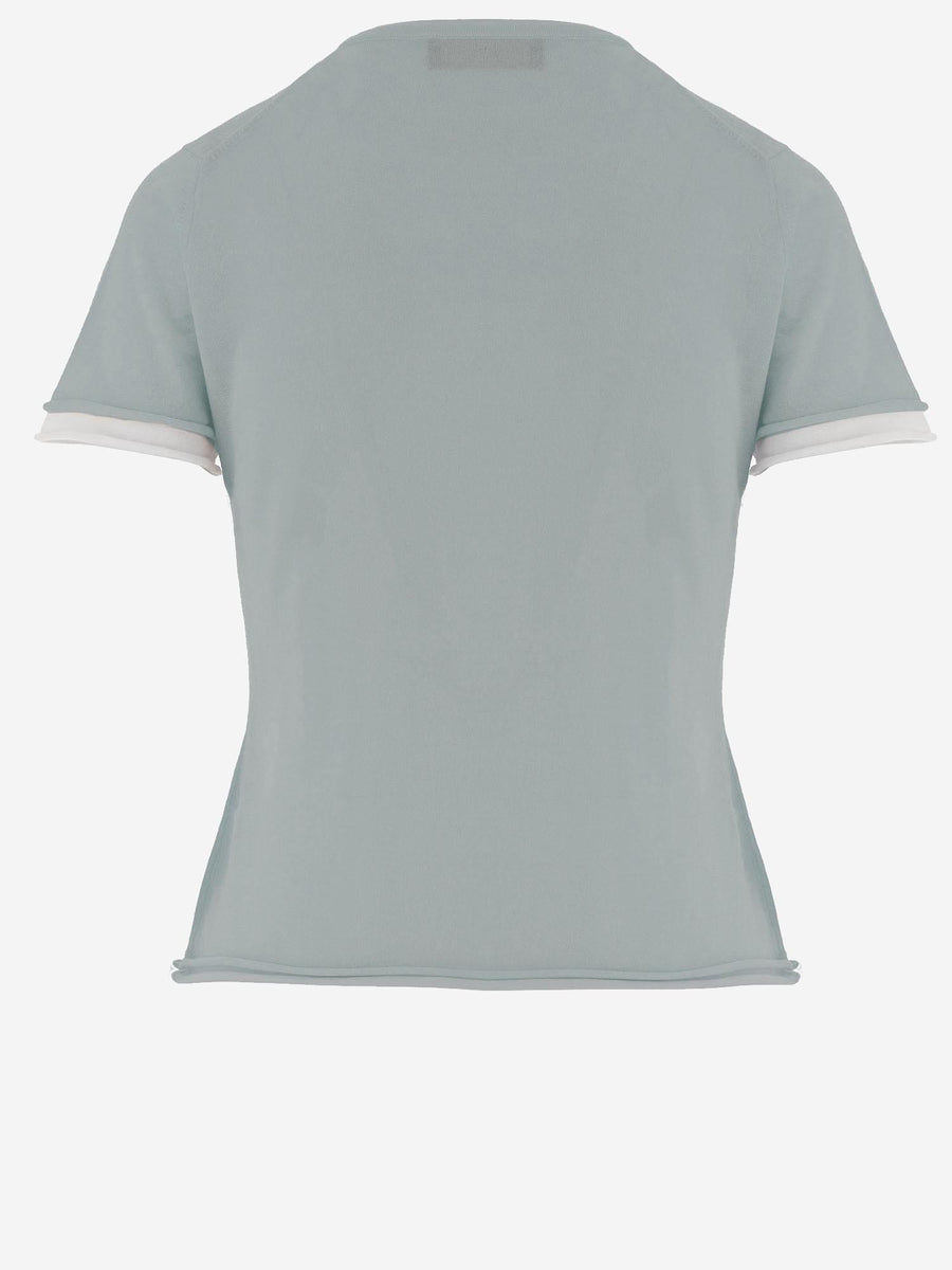 Cashmere T-Shirt With Contrasting Edging Light Blue T-shirts & Jerseys