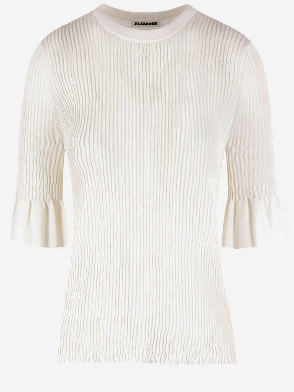 Viscose Blend T-Shirt With Ruffled Sleeves White T-shirts & Jerseys