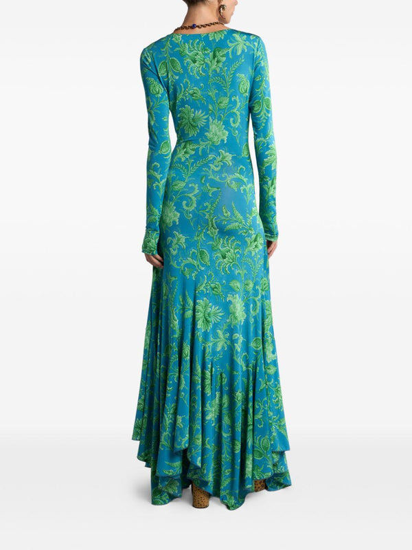 Dress With Floral Print Blue Viscose