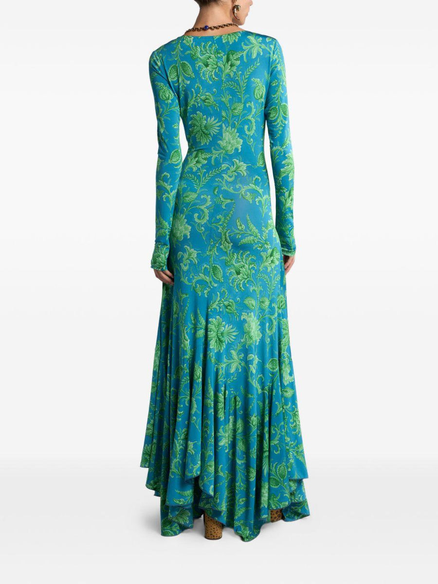 Dress With Floral Print Blue Viscose