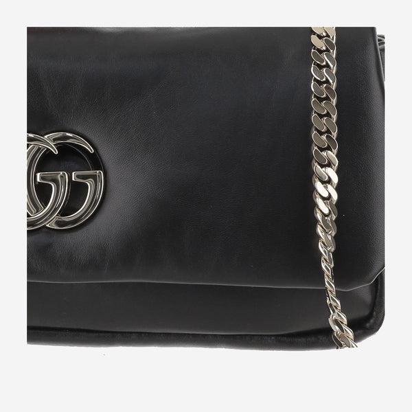 Padded Leather Handbag With Double G Emblem Black Handbags