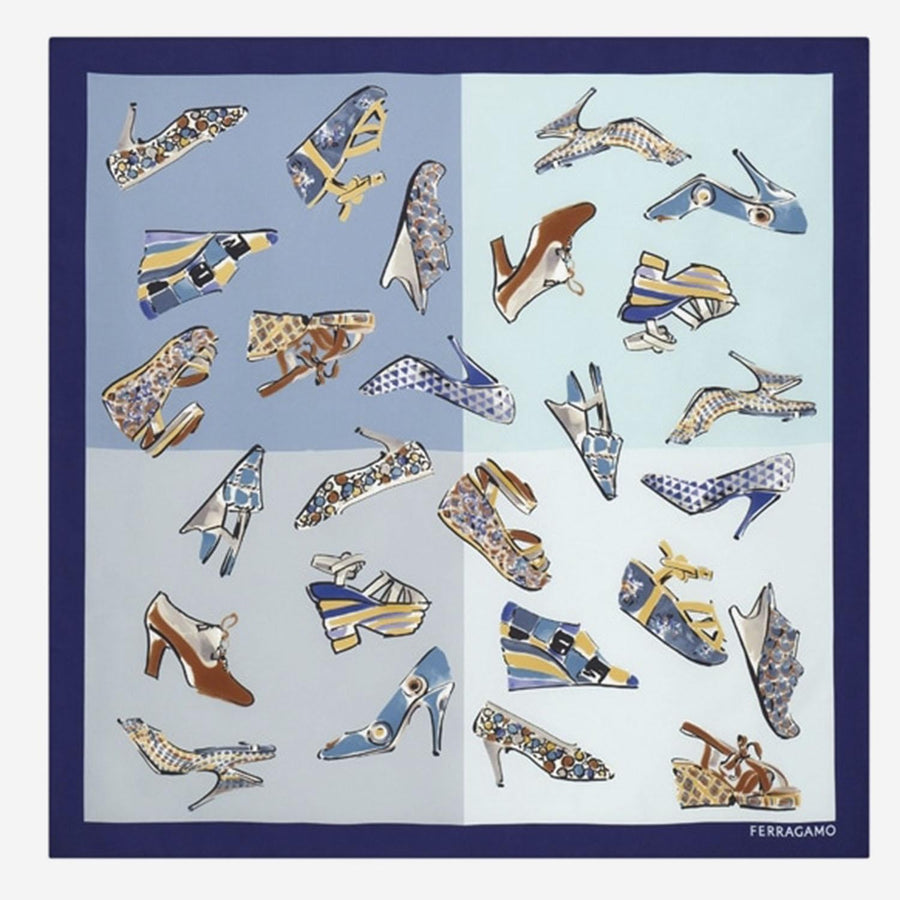 Silk Scarf With Genio Print Light Blue