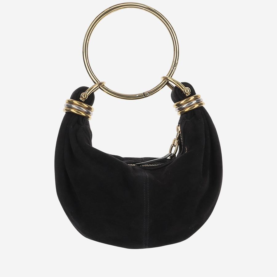 Mini Bracelet Hobo Leather Bag Black Goat Suede (capra Hircus) Shoulder