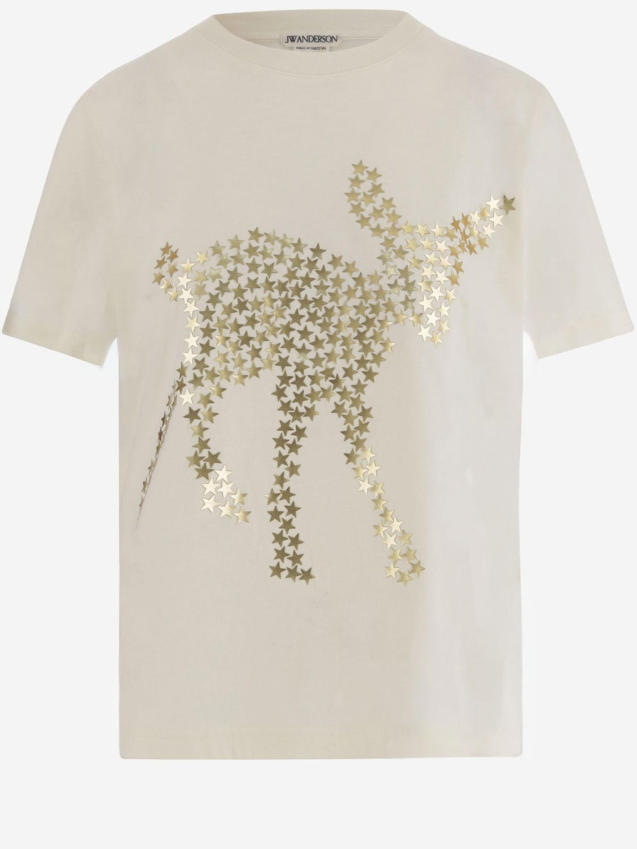 T-Shirt Animal And Star Print Ecru Cotton T-shirts & Jerseys