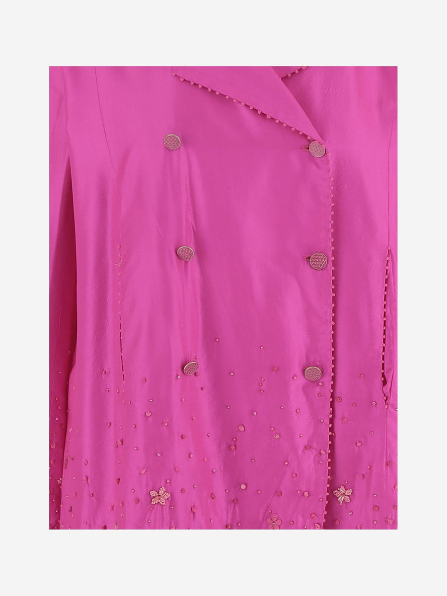 Silk Jacket Double-Breasted Magenta