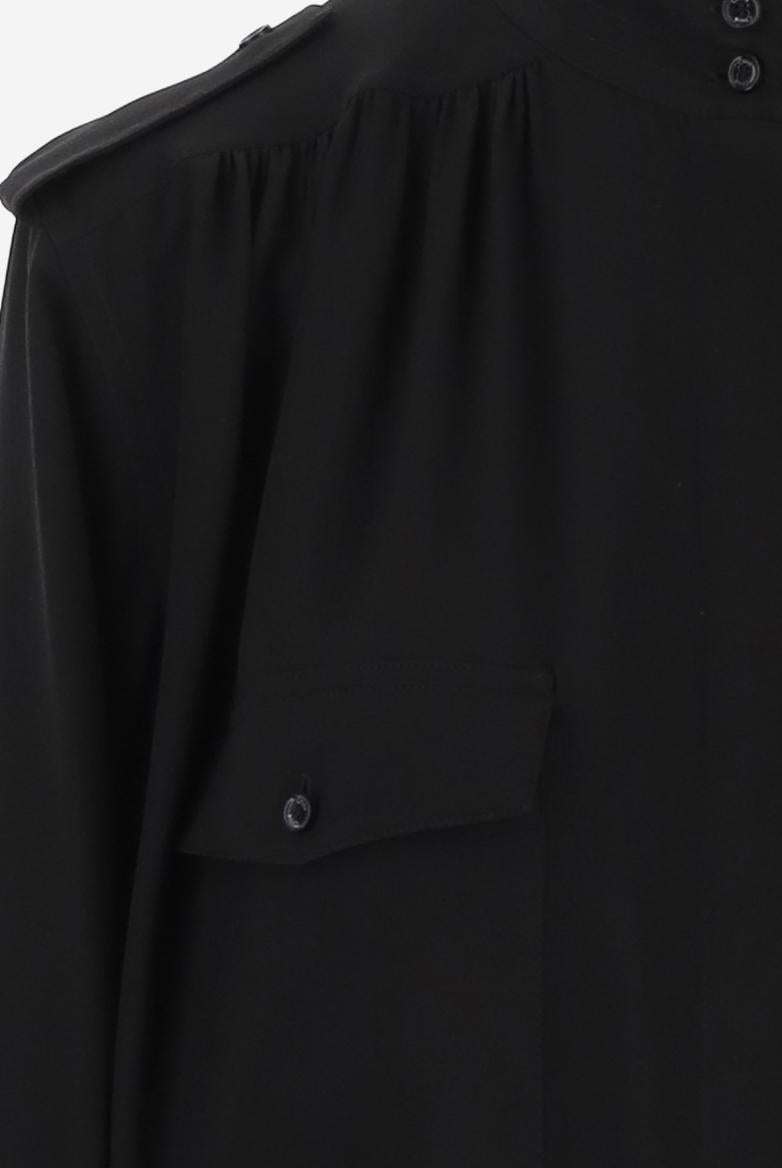 Pleated Silk Crepe Shirt Black