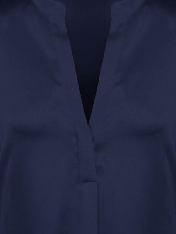 Silk Shirt V-Neck Navy