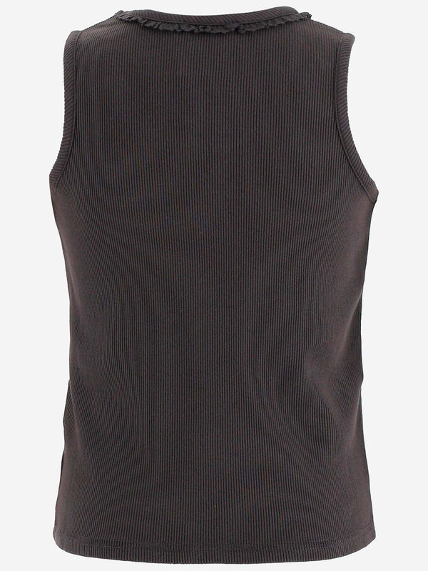 Ribbed Cotton Tank Top With Ruffles Brown T-shirts