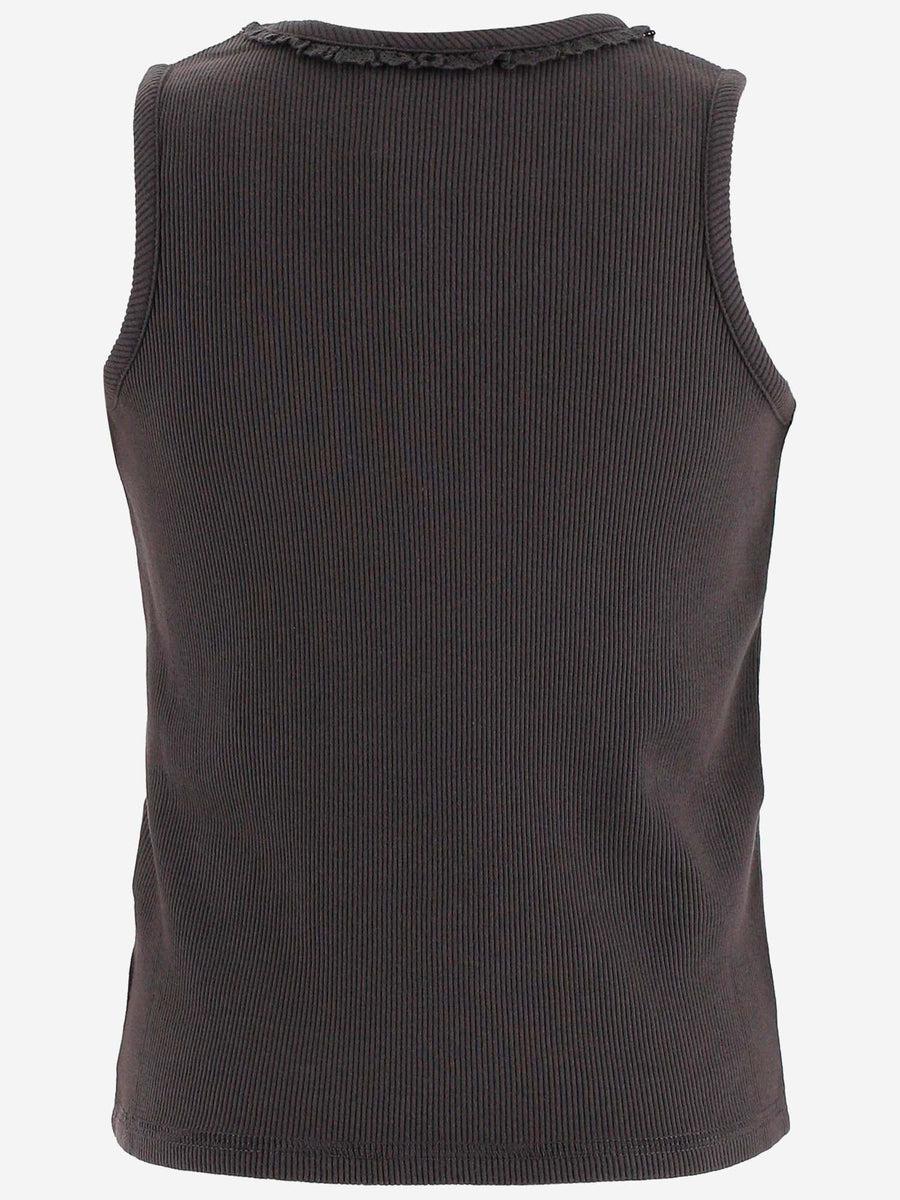 Ribbed Cotton Tank Top With Ruffles Brown T-shirts