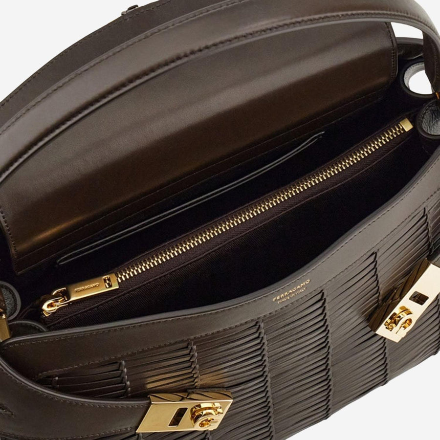 Shoulder Bag Hug Soft Leather Dark Brown
