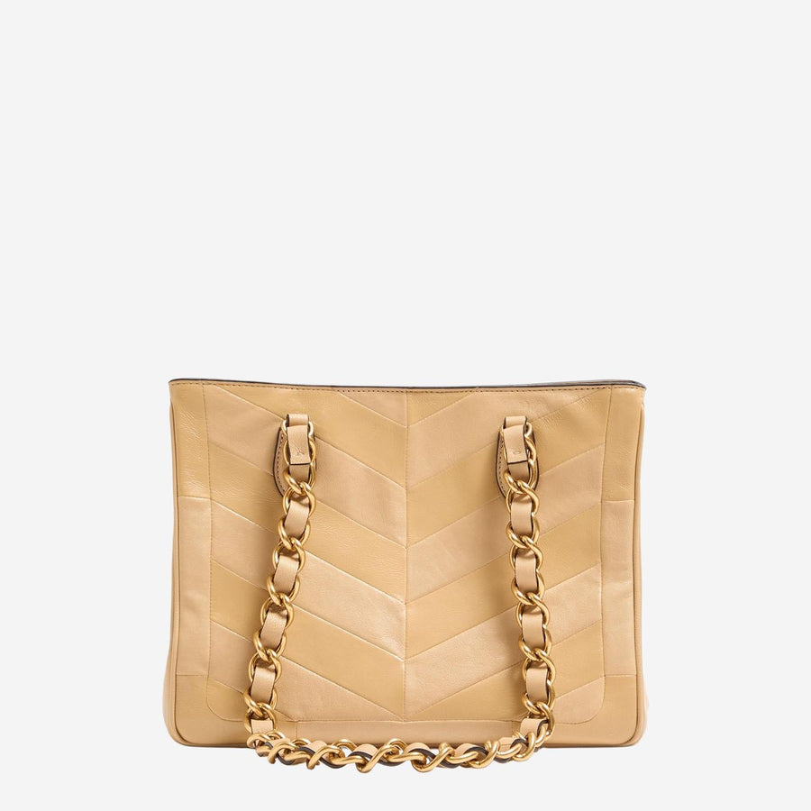 Leather Bag With Chevron Pattern Beige Shoulder