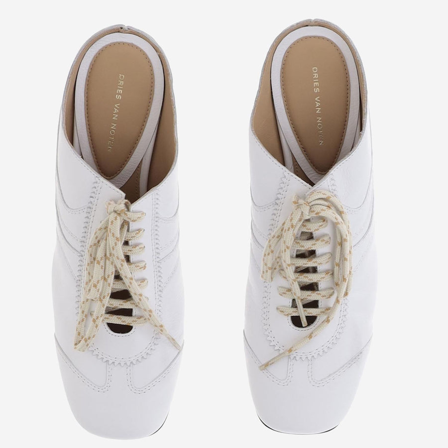 White Leather Heeled Mules