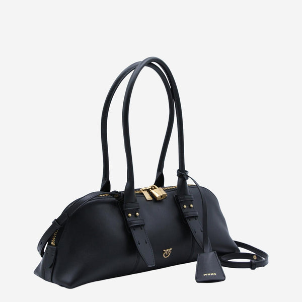 Leather Bowling Bag Escape Horizontal Black Handbags