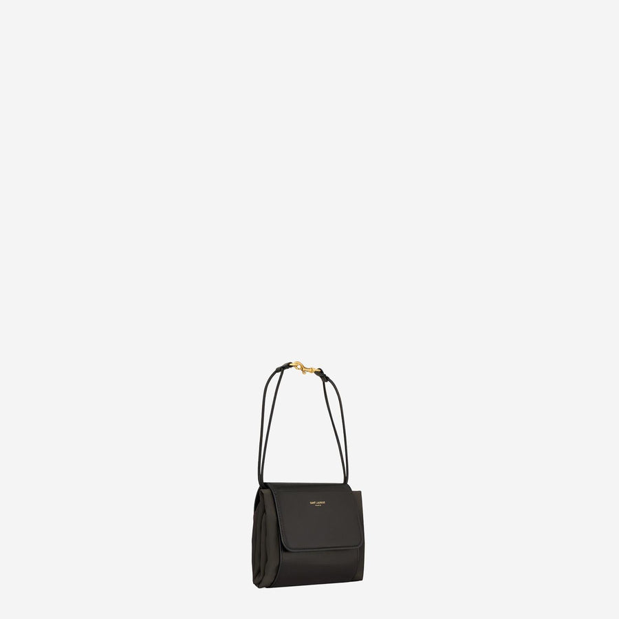 Clutch Bag Foldable Silk Satin And Leather Dark Brown Shoulder
