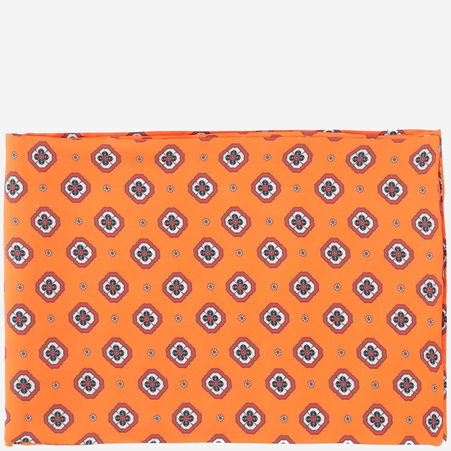 Floral Pattern Silk Foulard Orange Scarf