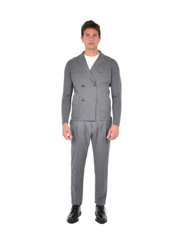 Double-Breasted Blazer Gray Merino Wool Jacket