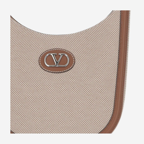 Signature Vlogo Shoulder Bag Beige Cotton; Leather