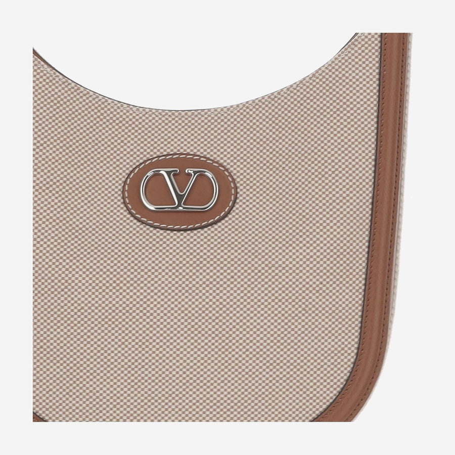 Signature Vlogo Shoulder Bag Beige Cotton; Leather