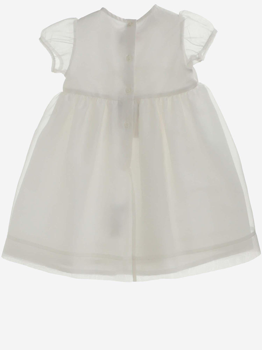 Dress Organza Embossed Flowers White Silk; Lining: Cotton