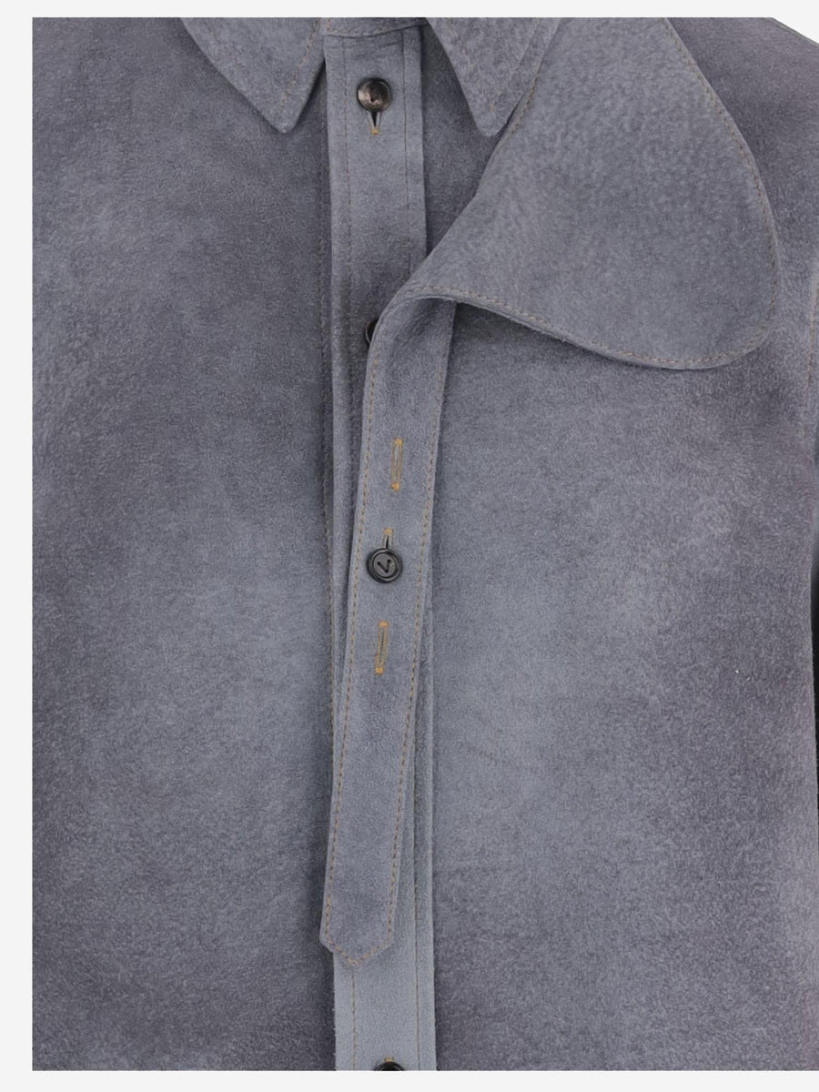 Shirt Suede With Graduated Effect Grey Lambskin Leather