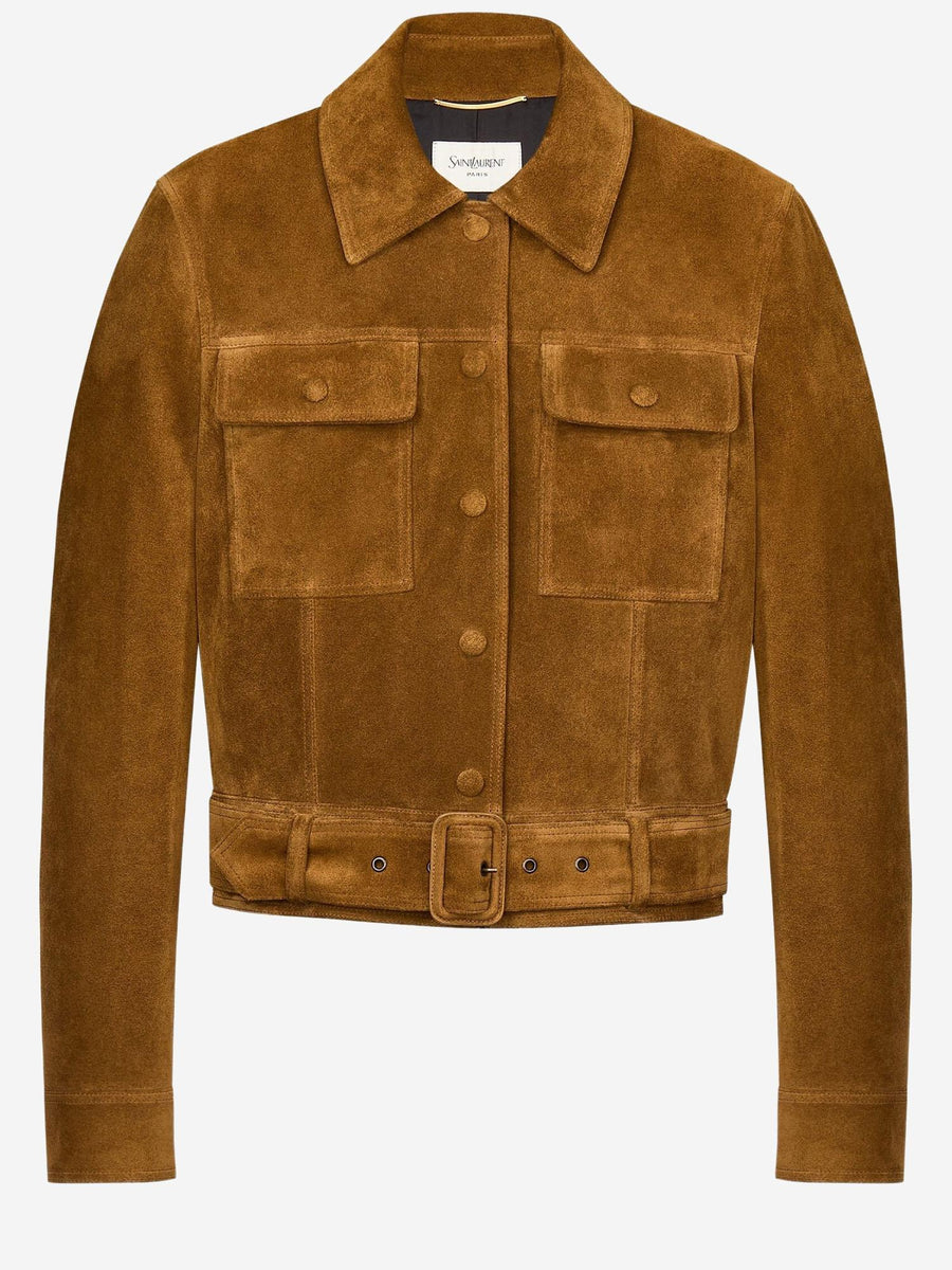Short Suede Jacket Brown Calfskin Leather
